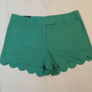 New J.Crew Linen Blend Shorts Womens Size 10 Green Scalloped Hem Preppy Summer